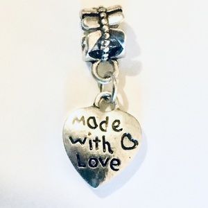 “ MADE WITH LOVE”!ENGRAVED HEART DANGLE CHARM